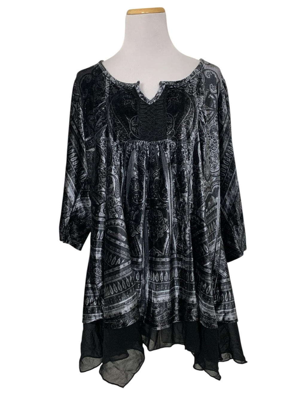 Live And Let Live Paisley Velour Tunic Top Women’s 3X Silver Black Whimsygoth